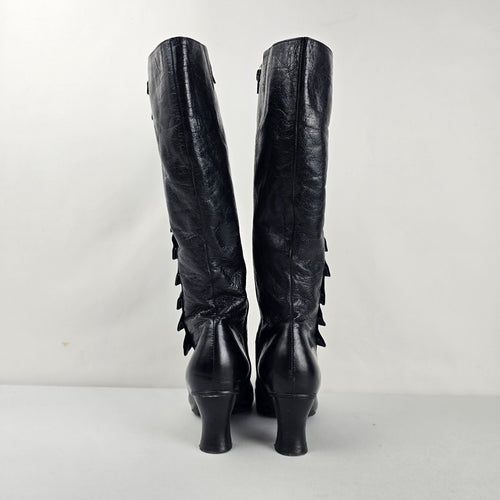 Miz Mooz Astor Black Leather Knee High Button Detail Boots Size 9