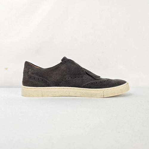 Frye Gemma Kiltie Gray Suede Fringe Buckle Wingtip Sneakers - Size 9.5