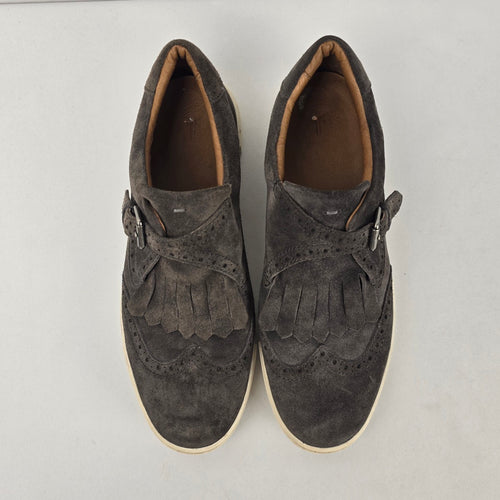 Frye Gemma Kiltie Gray Suede Fringe Buckle Wingtip Sneakers - Size 9.5