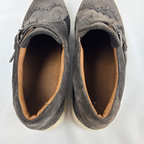 Frye Gemma Kiltie Gray Suede Fringe Buckle Wingtip Sneakers - Size 9.5