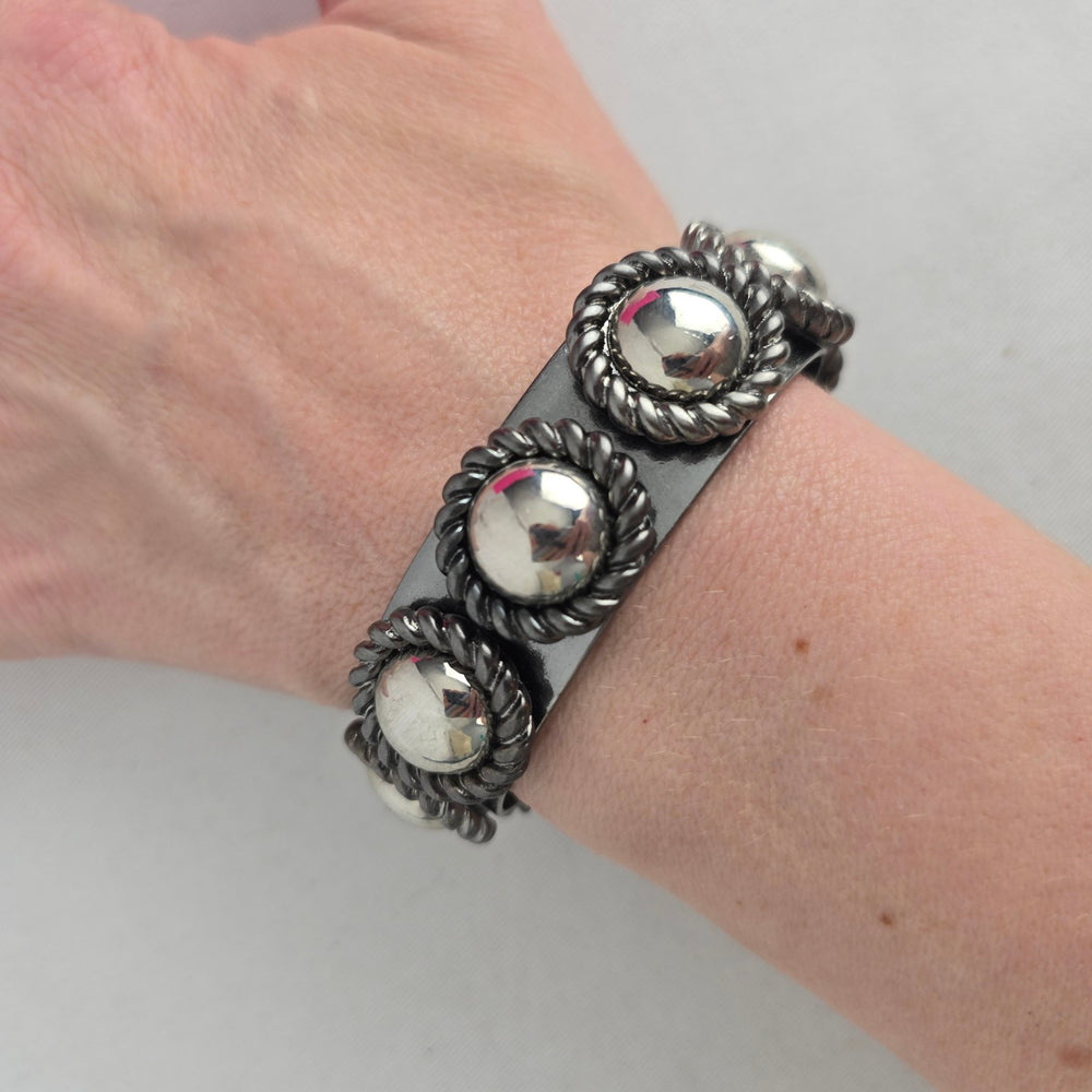 Cocojewelry Silver Tone Dome Stud Rope Open Cuff Bracelet