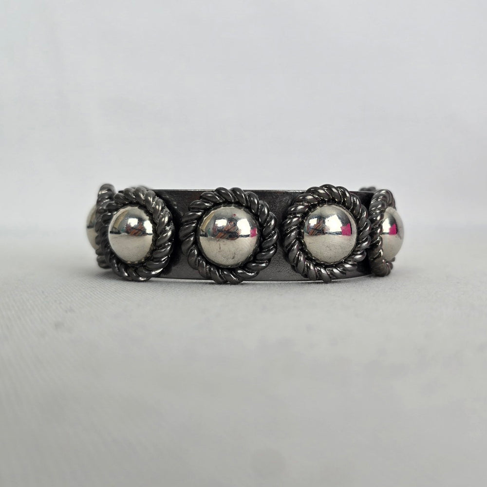 Cocojewelry Silver Tone Dome Stud Rope Open Cuff Bracelet