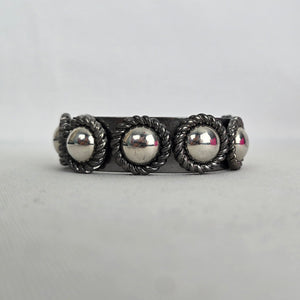 Cocojewelry Silver Tone Dome Stud Rope Open Cuff Bracelet