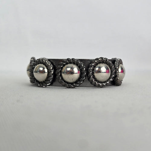 Cocojewelry Silver Tone Dome Stud Rope Open Cuff Bracelet
