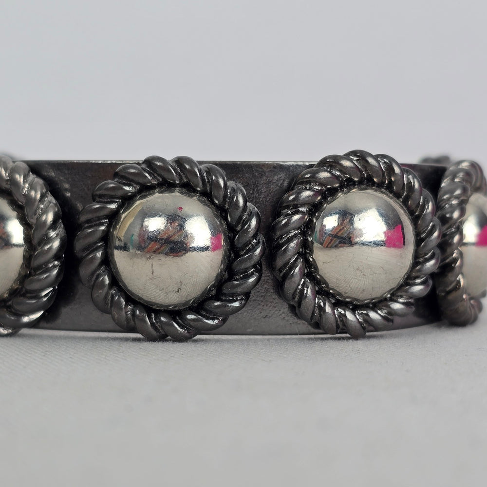 Cocojewelry Silver Tone Dome Stud Rope Open Cuff Bracelet