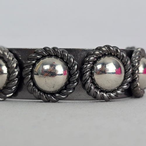 Cocojewelry Silver Tone Dome Stud Rope Open Cuff Bracelet