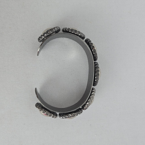 Cocojewelry Silver Tone Dome Stud Rope Open Cuff Bracelet