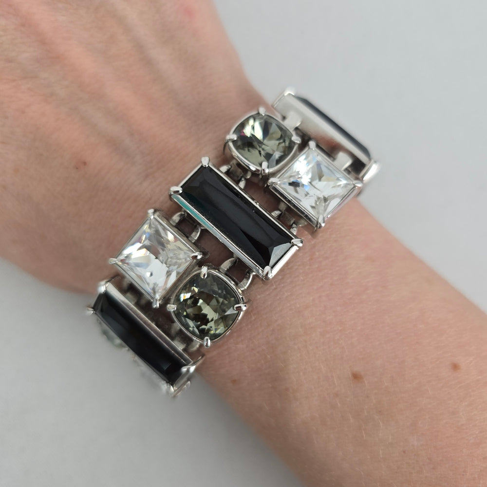 Myka Silver-Tone Black and Clear Crystal Link Bracelet