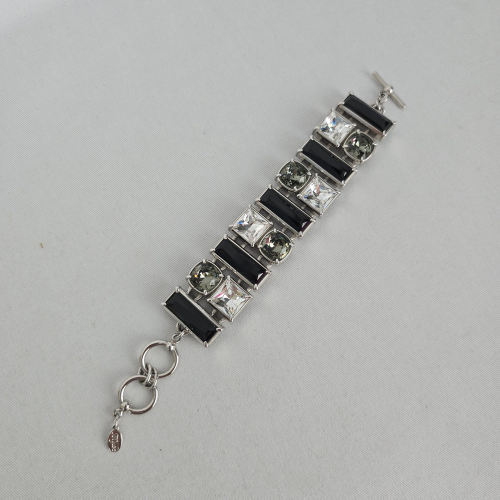 Myka Silver-Tone Black and Clear Crystal Link Bracelet
