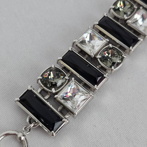 Myka Silver-Tone Black and Clear Crystal Link Bracelet