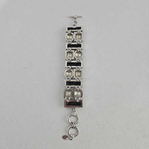 Myka Silver-Tone Black and Clear Crystal Link Bracelet