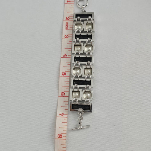 Myka Silver-Tone Black and Clear Crystal Link Bracelet