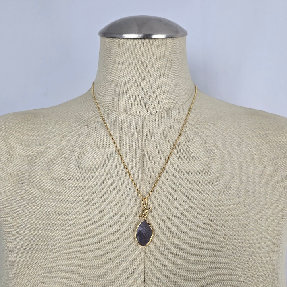 Skagen Gold-Tone Gray Teardrop Pendant Necklace