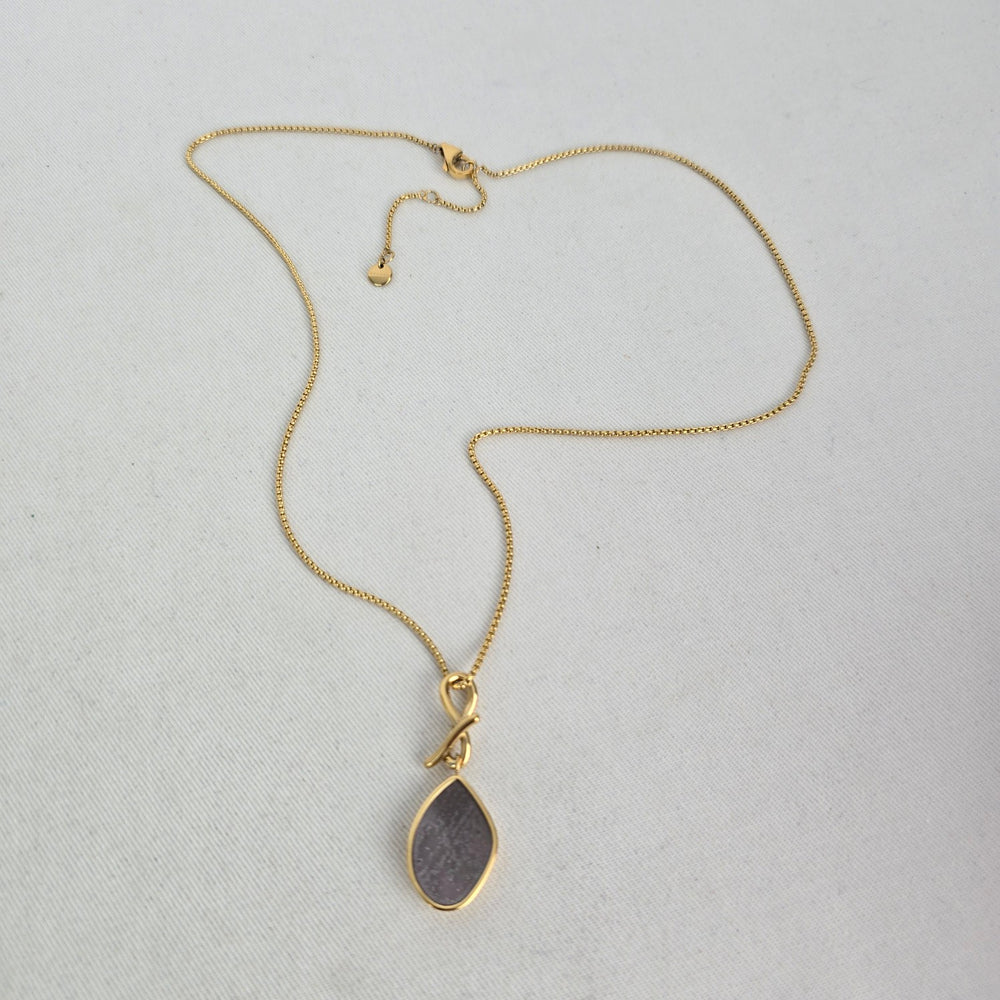 Skagen Gold-Tone Gray Teardrop Pendant Necklace