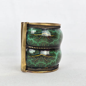 Wide Green Enamel Brass Cuff Bracelet