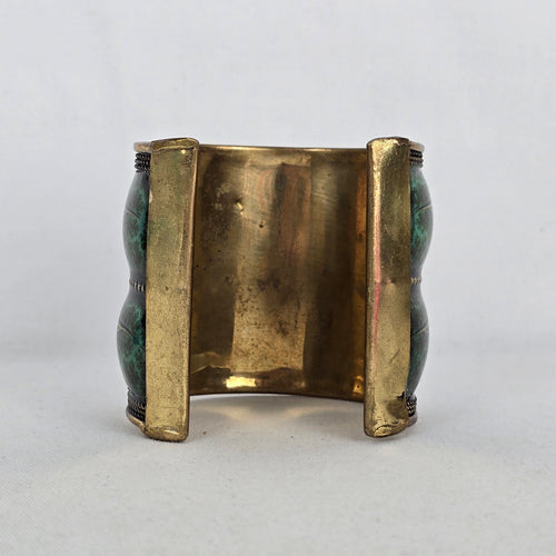 Wide Green Enamel Brass Cuff Bracelet