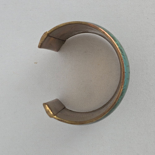 Wide Green Enamel Brass Cuff Bracelet
