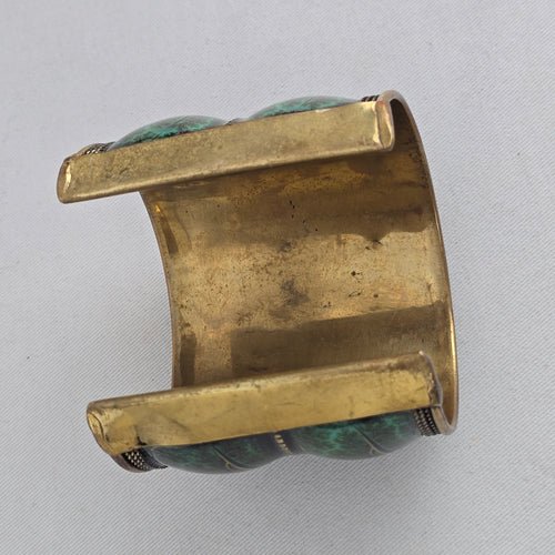 Wide Green Enamel Brass Cuff Bracelet