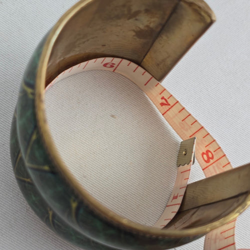 Wide Green Enamel Brass Cuff Bracelet
