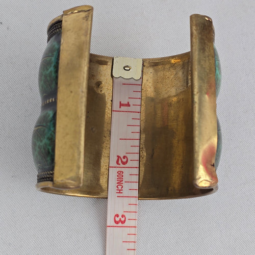 Wide Green Enamel Brass Cuff Bracelet
