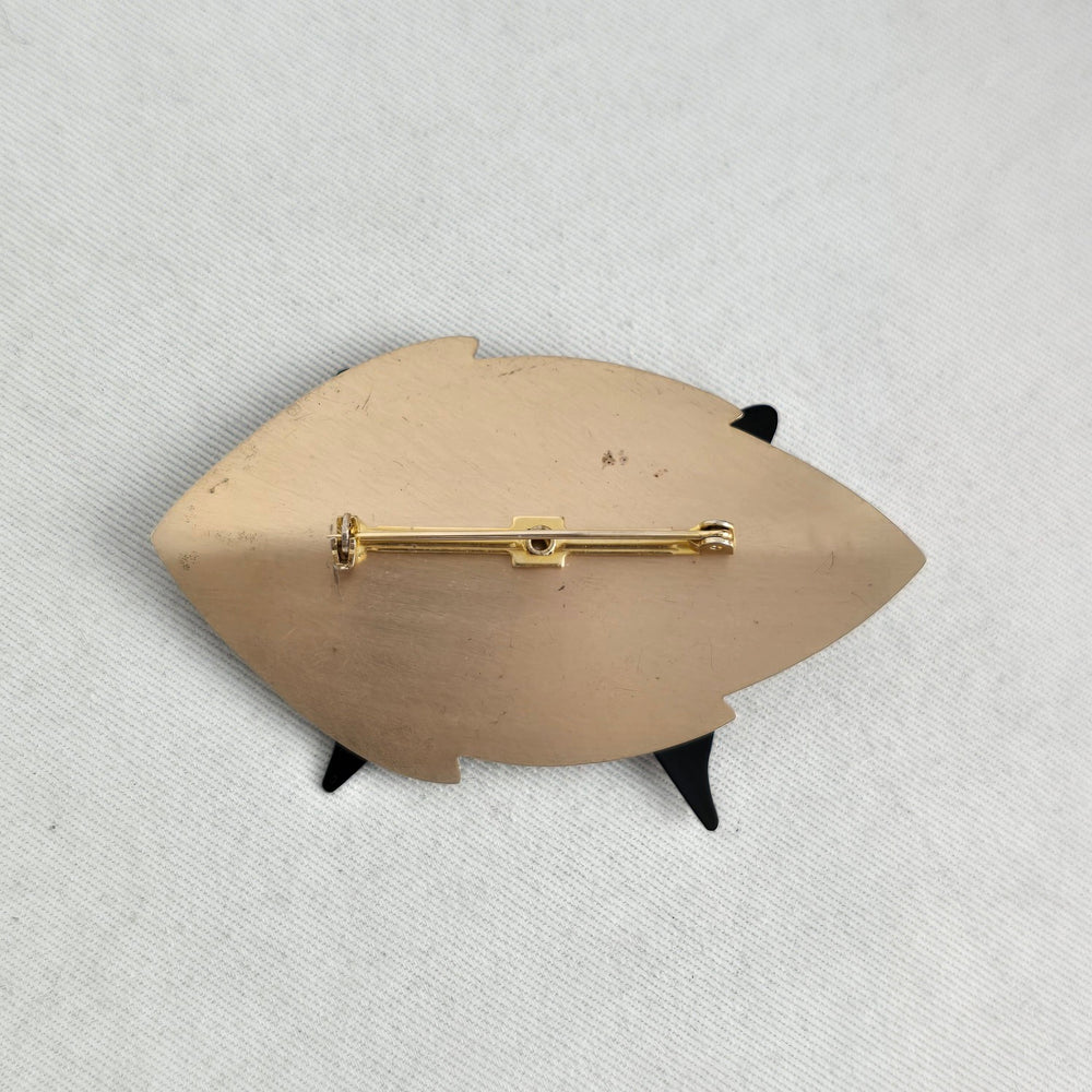 Vintage Style Black Butterfly Modernist Gold Tone Brooch