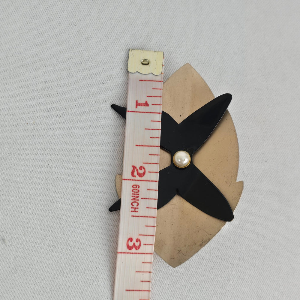 Vintage Style Black Butterfly Modernist Gold Tone Brooch