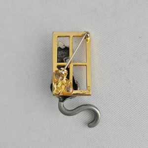 Pewter Cat in Gold Window Brooch