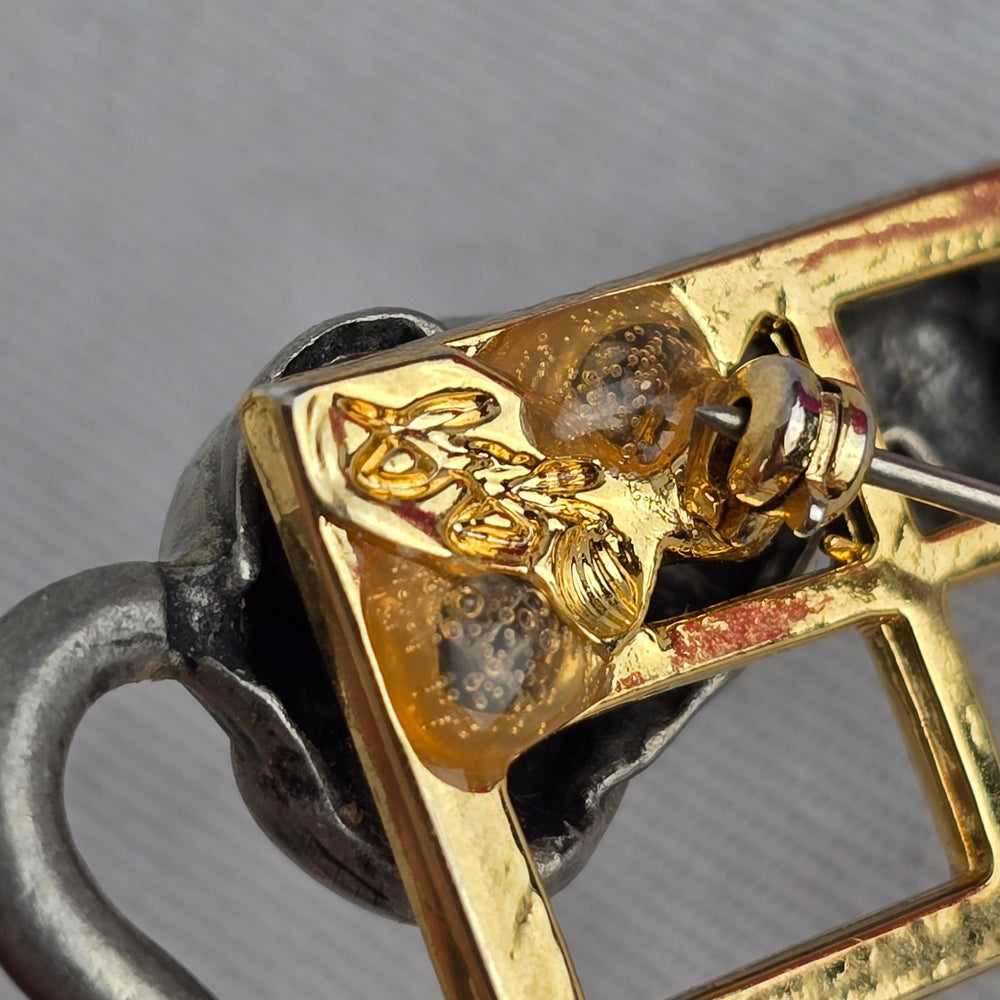 Pewter Cat in Gold Window Brooch