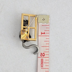 Pewter Cat in Gold Window Brooch