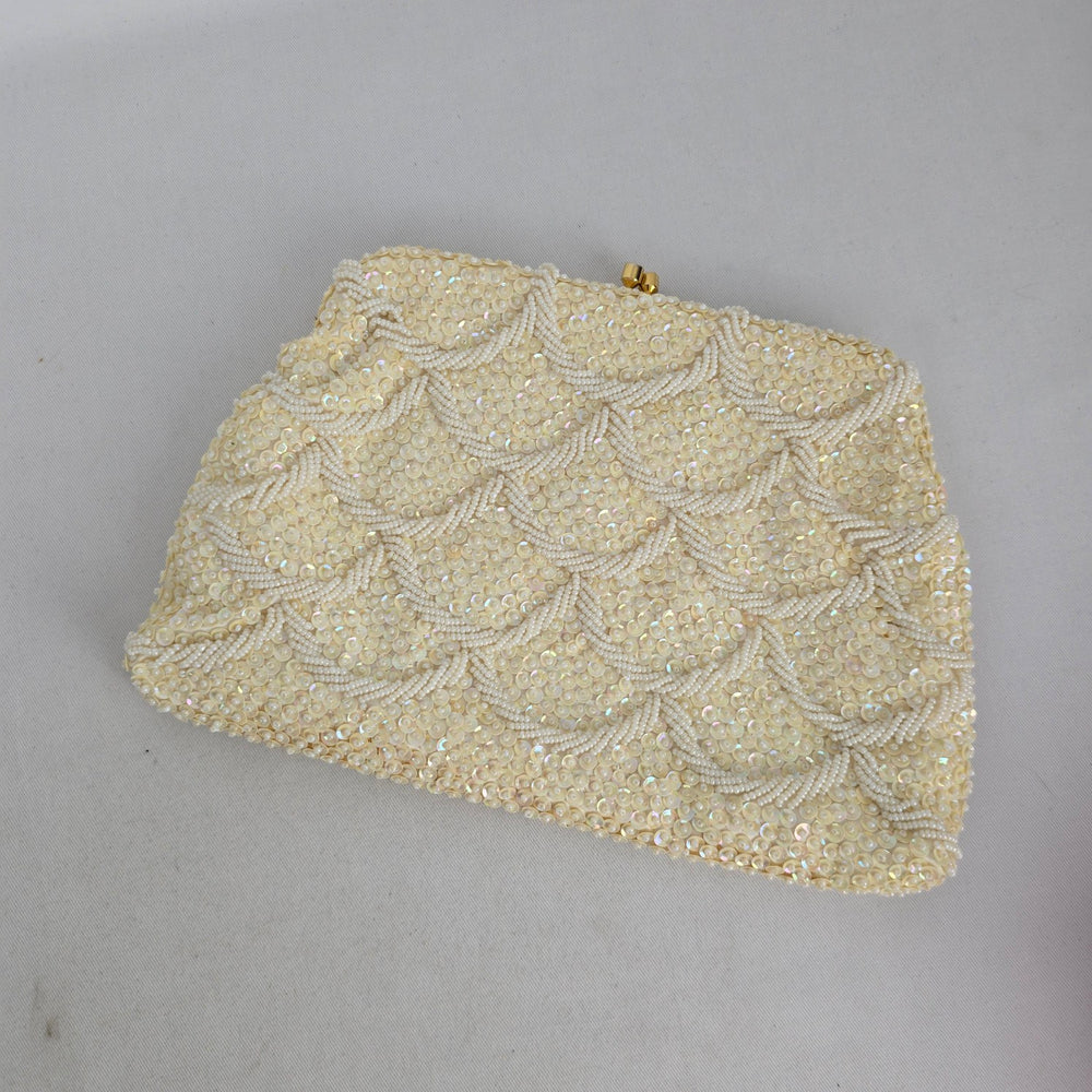 Vintage Ivory Beaded Sequin Clutch