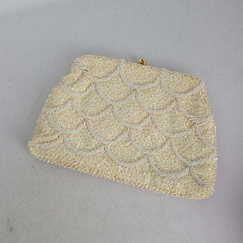 Vintage Ivory Beaded Sequin Clutch