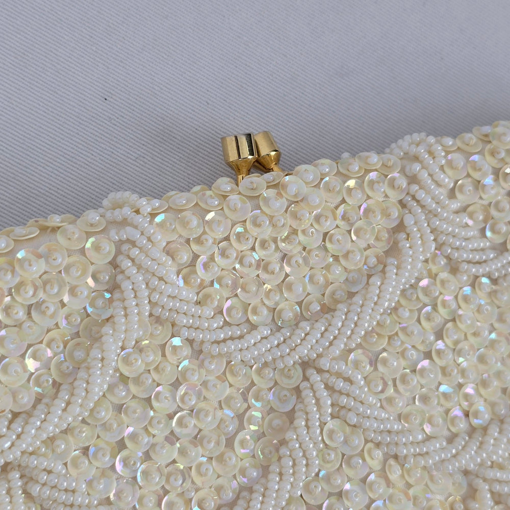 Vintage Ivory Beaded Sequin Clutch