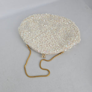 Vintage Du-Val Ivory Sequin and Pearl Oval Clutch