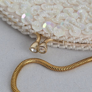 Vintage Du-Val Ivory Sequin and Pearl Oval Clutch