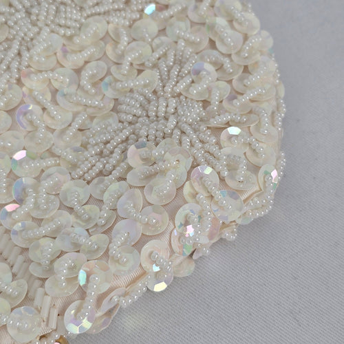Vintage Ivory Sequin and Pearl Oval Clutch