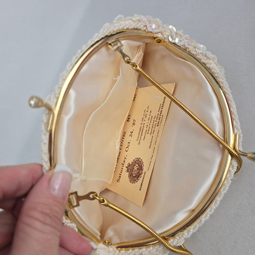 Vintage Ivory Sequin and Pearl Oval Clutch