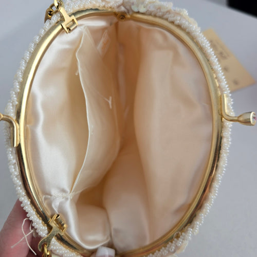 Vintage Ivory Sequin and Pearl Oval Clutch