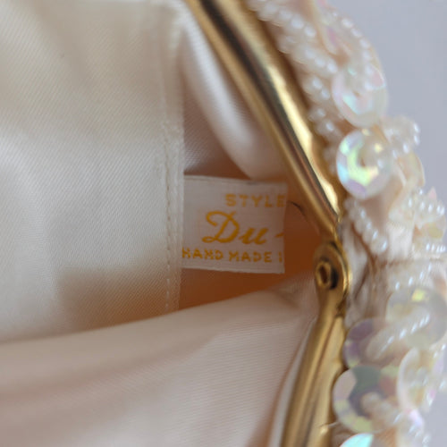 Vintage Ivory Sequin and Pearl Oval Clutch