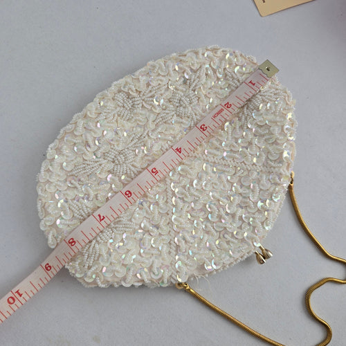 Vintage Ivory Sequin and Pearl Oval Clutch