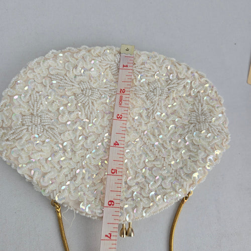 Vintage Ivory Sequin and Pearl Oval Clutch