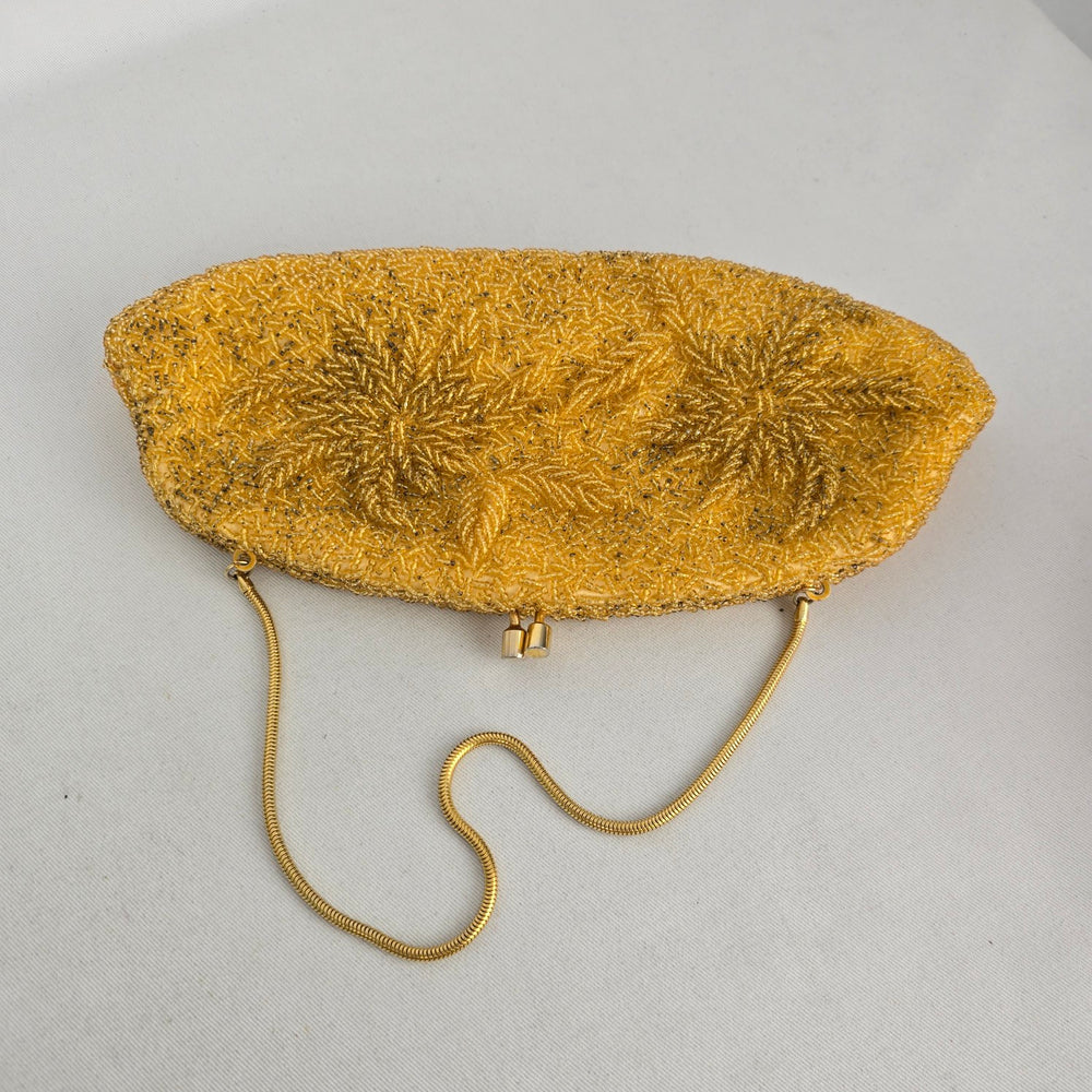 Vintage Gold Beaded Oval Clutch