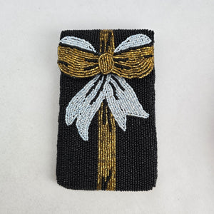 Black Beaded Bow Clutch, Gold and Silver