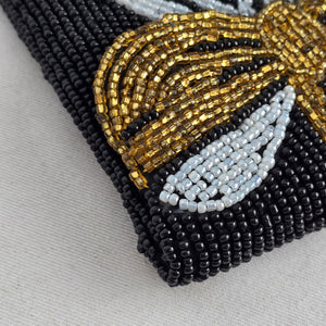 Black Beaded Bow Clutch, Gold and Silver