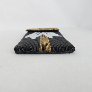 Black Beaded Bow Clutch, Gold and Silver