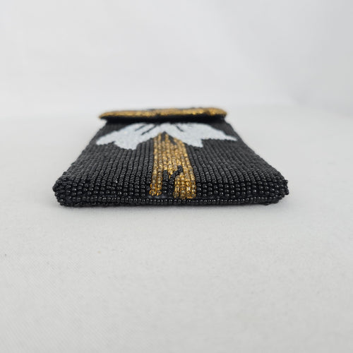Black Beaded Bow Clutch, Gold and Silver