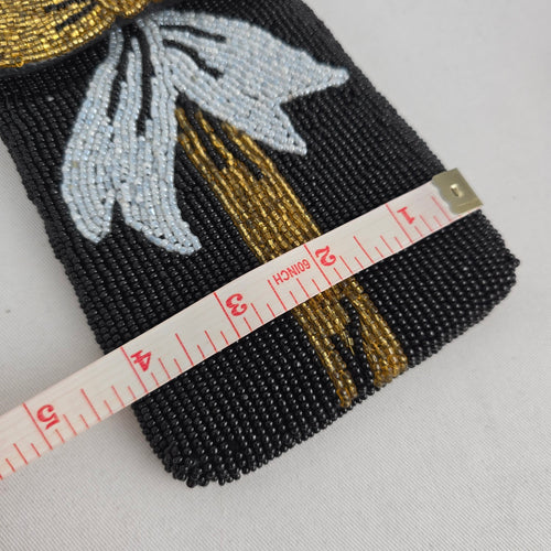 Black Beaded Bow Clutch, Gold and Silver