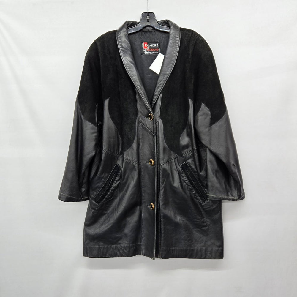 Rumors & Gossyp Vintage Black Leather Suede Western Long Coat Jacket - Size L