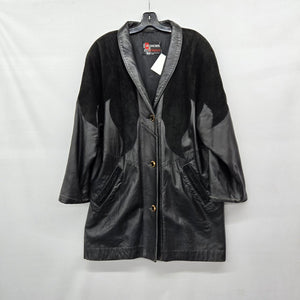Rumors & Gossyp Vintage Black Leather Suede Western Long Coat Jacket - Size L