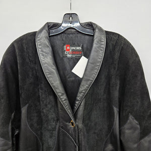 Rumors & Gossyp Vintage Black Leather Suede Western Long Coat Jacket - Size L