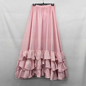 Vintage Pink Tiered Ruffle Maxi Skirt Elastic Waist Flowy Romantic Boho Style - Size S